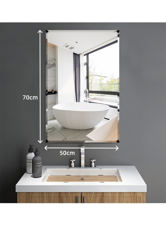 Bathroom Mirror 50x70 cm, Frameless Rectangular Makeup Mirror for Vertical/Horizontal Mount, Wall-Mounted Dressing Mirror Suitable for Bathroom, Vanity, Bedroom - Image 3